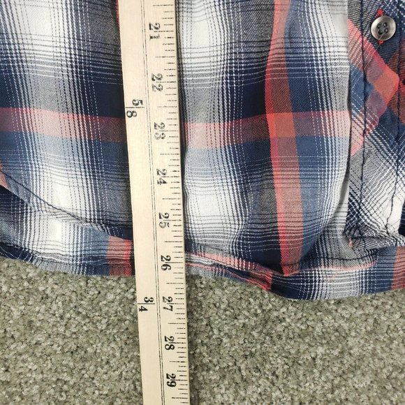 Rock & Republic Shirt Medium M Mens Red Blue Plaid Long Sleeve Collared Button - Picture 3 of 8